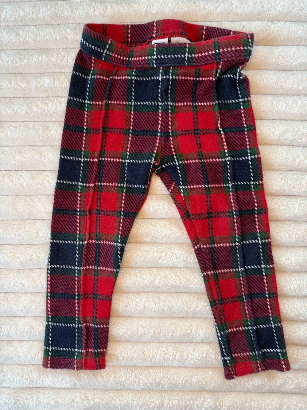 Janie and Jack Red Green Navy Plaid Knit Leggings